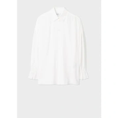 Shop Paul Smith Cream Elasticated Frill Sleeve Shirt In Neutrals