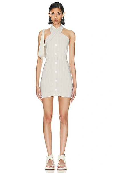 Shop Matthew Bruch Twist Button Up Mini Dress In Oatmeal Stripe