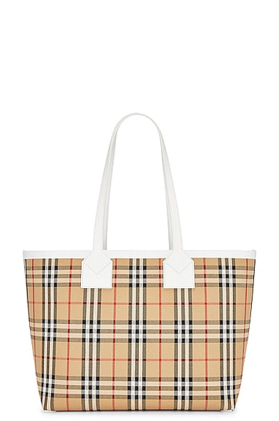 Shop Burberry Medium London Tote Bag In Vintage Check & White