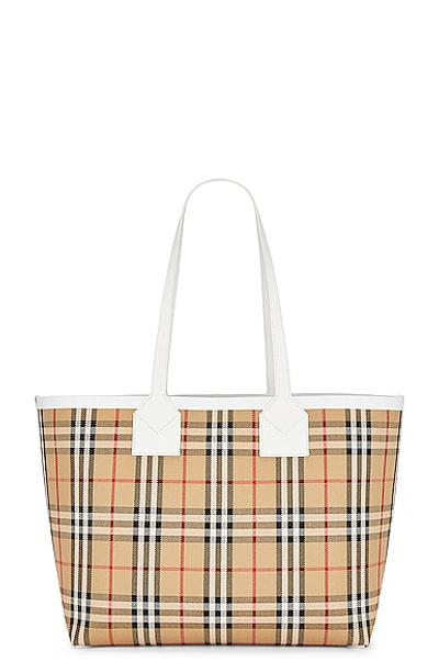 Shop Burberry Medium London Tote Bag In Vintage Check & White