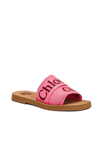 Chloé Woody Logo-print Slides In 9r5 Pink-red 1