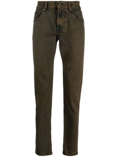 Shop 7 For All Mankind Slimmy Mid-rise Tapered Jeans In Brown