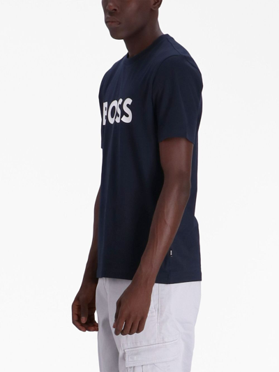 Shop Hugo Boss Logo-print Cotton T-shirt In Blue