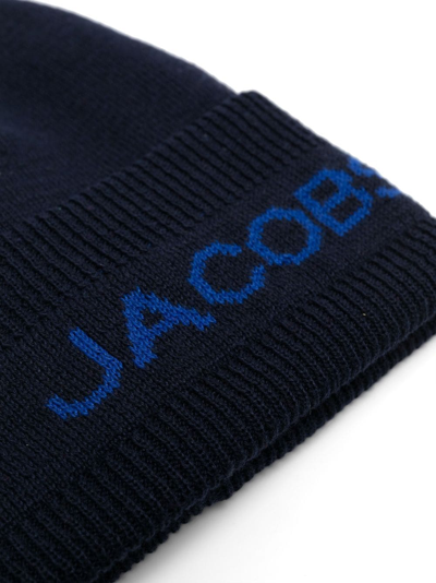 Shop Marc Jacobs Logo-print Knitted Beanie Hat In Blue