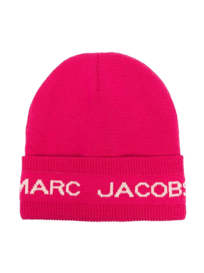 Shop Marc Jacobs Logo-print Knitted Beanie Hat In Pink