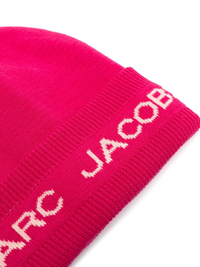 Shop Marc Jacobs Logo-print Knitted Beanie Hat In Pink