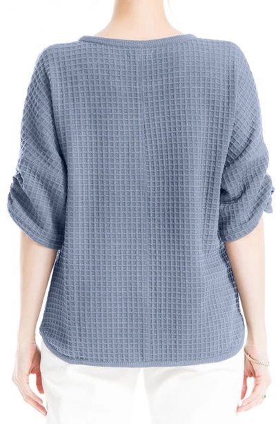 Max Studio Ruched Elbow Sleeve Waffle Knit Top In Flint Blue