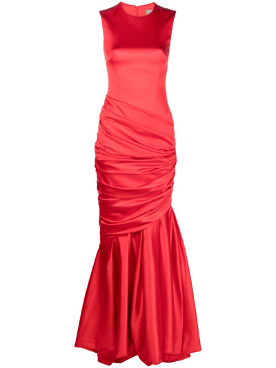 Shop Rasario Gathe Satin Mermaid Gown - Women's - Elastane/polyester In Red