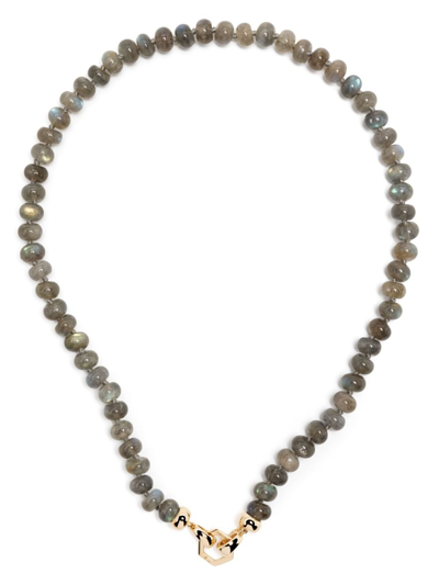 Shop Harwell Godfrey 18k Yellow Gold Foundation Labradorite Beaded Necklace In Grey