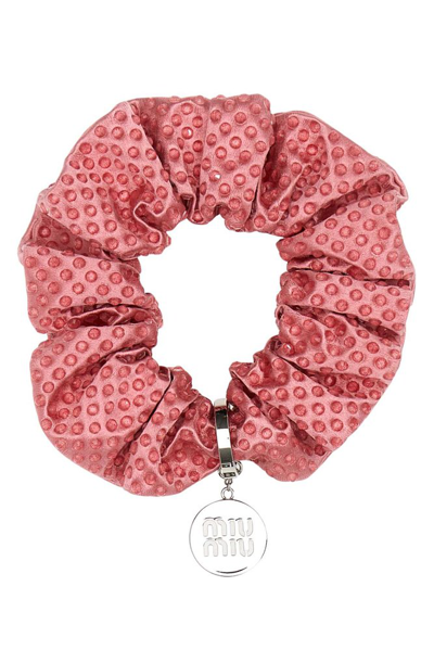 Shop Miu Miu Fermaglio Embellished Logo Plaque Scrunchie In Pink