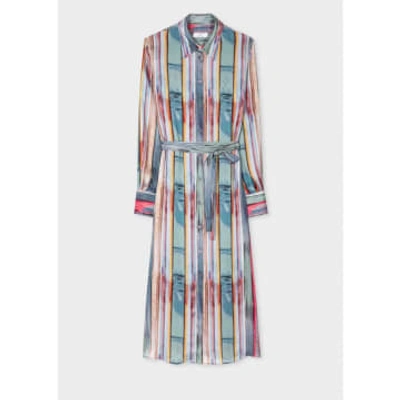 Shop Paul Smith Multi Watercolour Stripe Midi Shirt Dress