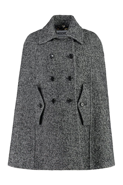 Shop Moschino Button Detailed Tweed Cape In Grey
