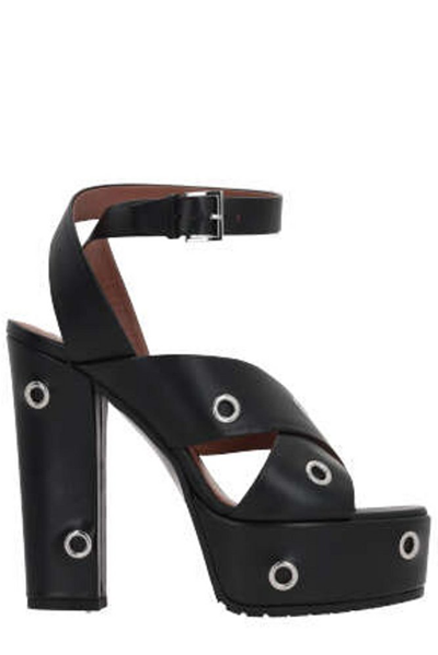 Shop Alaïa Block Heel Eyelets Detailed Plateform Sandals In Black