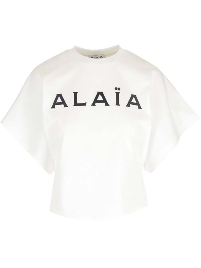 Shop Alaïa Logo Printed Crewneck T In White
