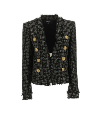 Shop Balmain Lurex Tweed Jacket In Black