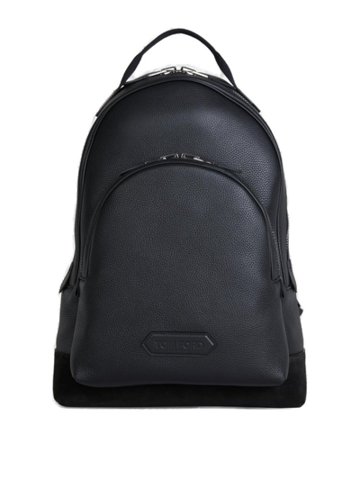 Shop Tom Ford Logo Patch Zipped Backpack In Black