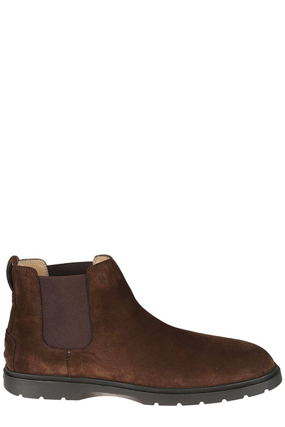 Shop Tod's Tronchetto Round Toe Boots In Brown