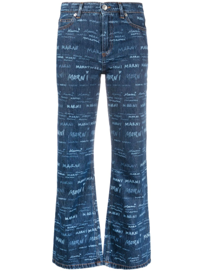 Shop Marni Mega -print Straight-leg Jeans In Blue