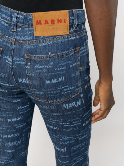 Shop Marni Mega -print Straight-leg Jeans In Blue