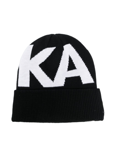 Shop Karl Lagerfeld Ka Logo-print Beanie Hat In Black