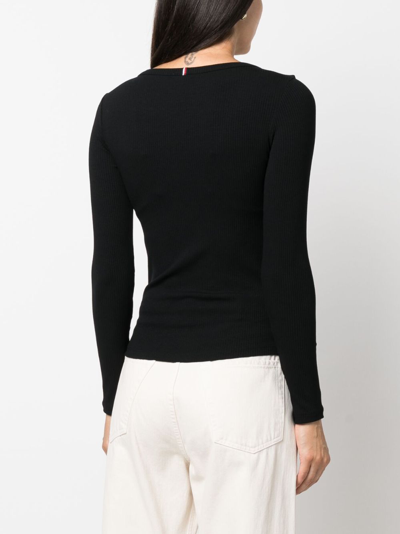 Shop Tommy Hilfiger Ribbed Long-sleeve T-shirt In Black