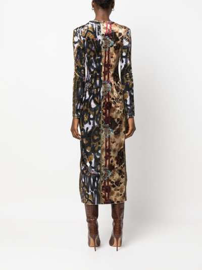 Shop Pierre-louis Mascia Mix-print Long-sleeved Fitted Dress In Brown