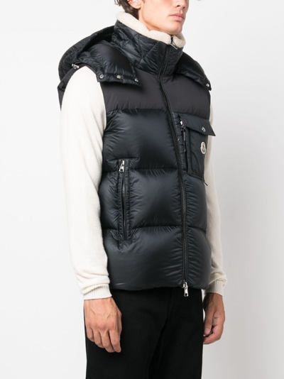 Shop Moncler Feather-down Hooded Gilet In Black