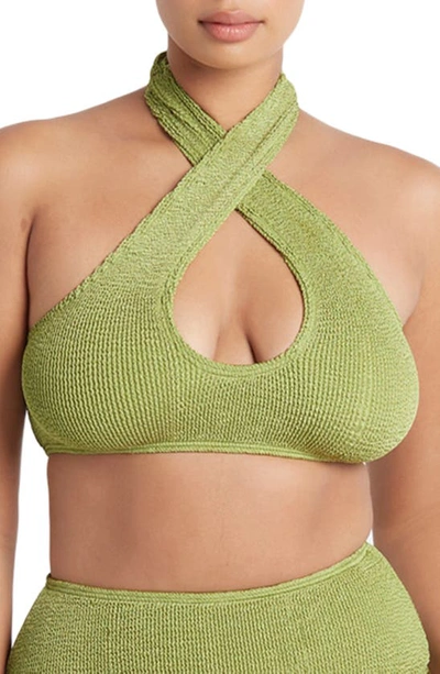 Shop Bondeye Carmen Crop Twist Front Bikini Top In Green