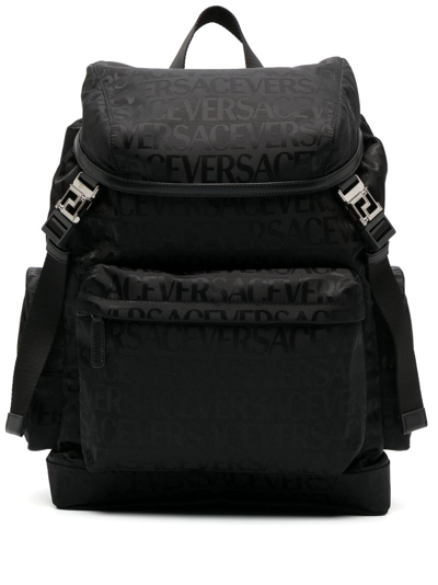 Shop Versace Black Logo-print Backpack