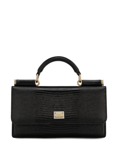 Shop Dolce & Gabbana Black Sicily Iguana-effect Mini Leather Shoulder Bag