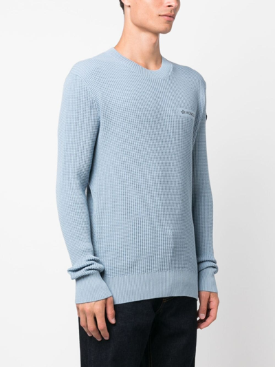 Shop Moncler Logo-patch Knitted Cotton Sweater In Blau