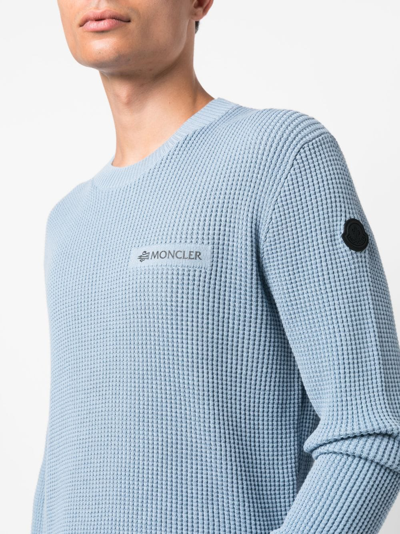 Shop Moncler Logo-patch Knitted Cotton Sweater In Blau