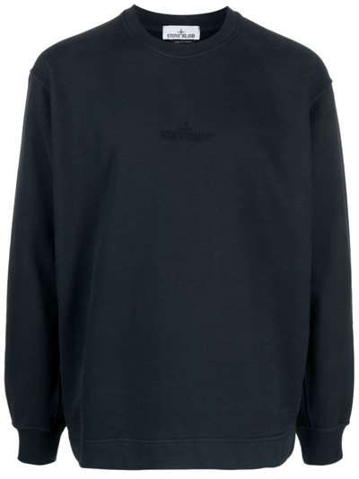 Shop Stone Island Logo-print Long-sleeve Sweatshirt In Blue
