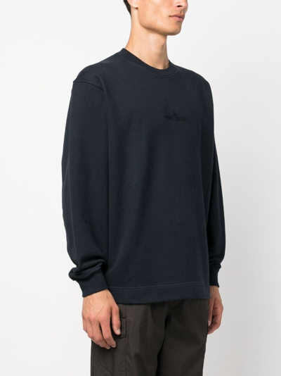 Shop Stone Island Logo-print Long-sleeve Sweatshirt In Blue
