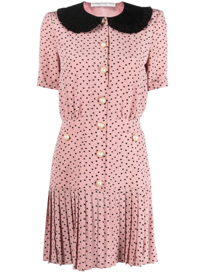 Shop Alessandra Rich Polka Dot-print Silk Minidress In Rosa