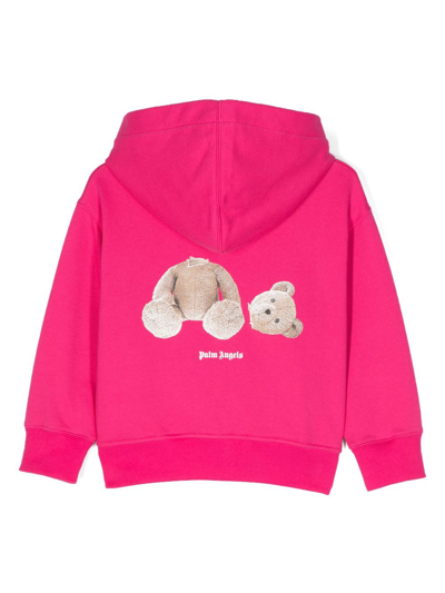 Shop Palm Angels Pop Pa Bear Zip-up Cotton Hoodie In Rosa