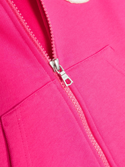 Shop Palm Angels Pop Pa Bear Zip-up Cotton Hoodie In Rosa