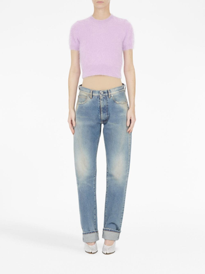 Shop Maison Margiela Short-sleeve Knitted Crop Top In Violett