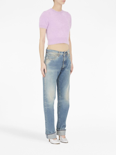 Shop Maison Margiela Short-sleeve Knitted Crop Top In Violett