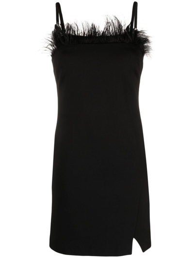 Shop Twinset Feather-trim Fitted Minidress In Black
