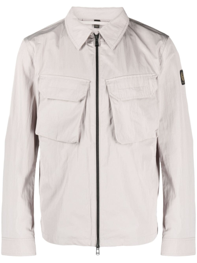 Shop Belstaff Logo-patch Zip-up Shirt Jacket In Grey