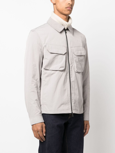 Shop Belstaff Logo-patch Zip-up Shirt Jacket In Grey