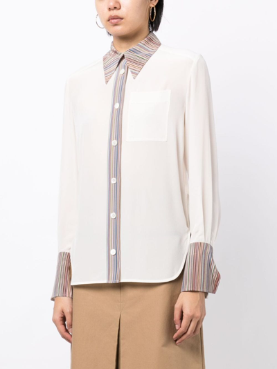 Shop Paul Smith Stripe-trim Silk Shirt In Weiss