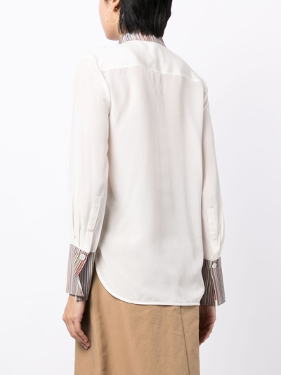 Shop Paul Smith Stripe-trim Silk Shirt In Weiss