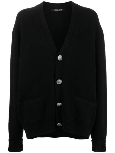 Shop Roberto Cavalli V-neck Knitted Cardigan In Black
