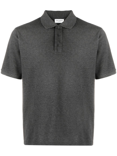 Shop Saint Laurent Embroidered-logo Polo Shirt In Grey