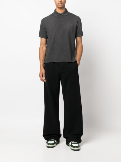 Saint Laurent Embroidered-logo Polo Shirt In Grey