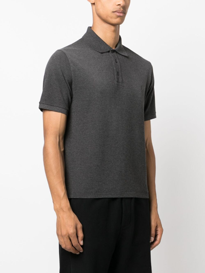 Shop Saint Laurent Embroidered-logo Polo Shirt In Grey