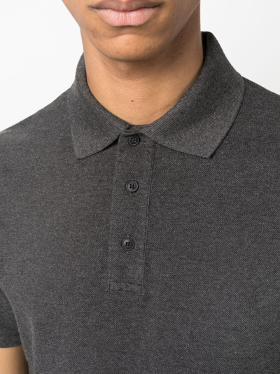 Shop Saint Laurent Embroidered-logo Polo Shirt In Grey