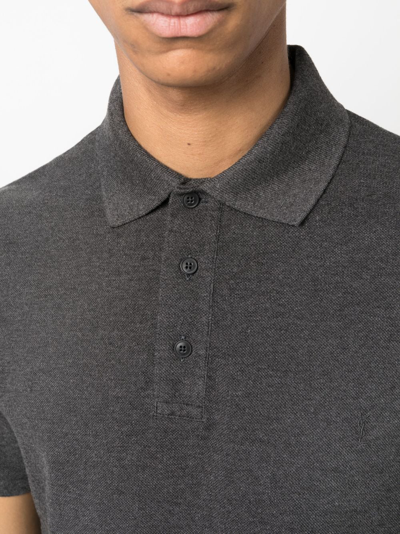 Saint Laurent Embroidered-logo Polo Shirt In Grey